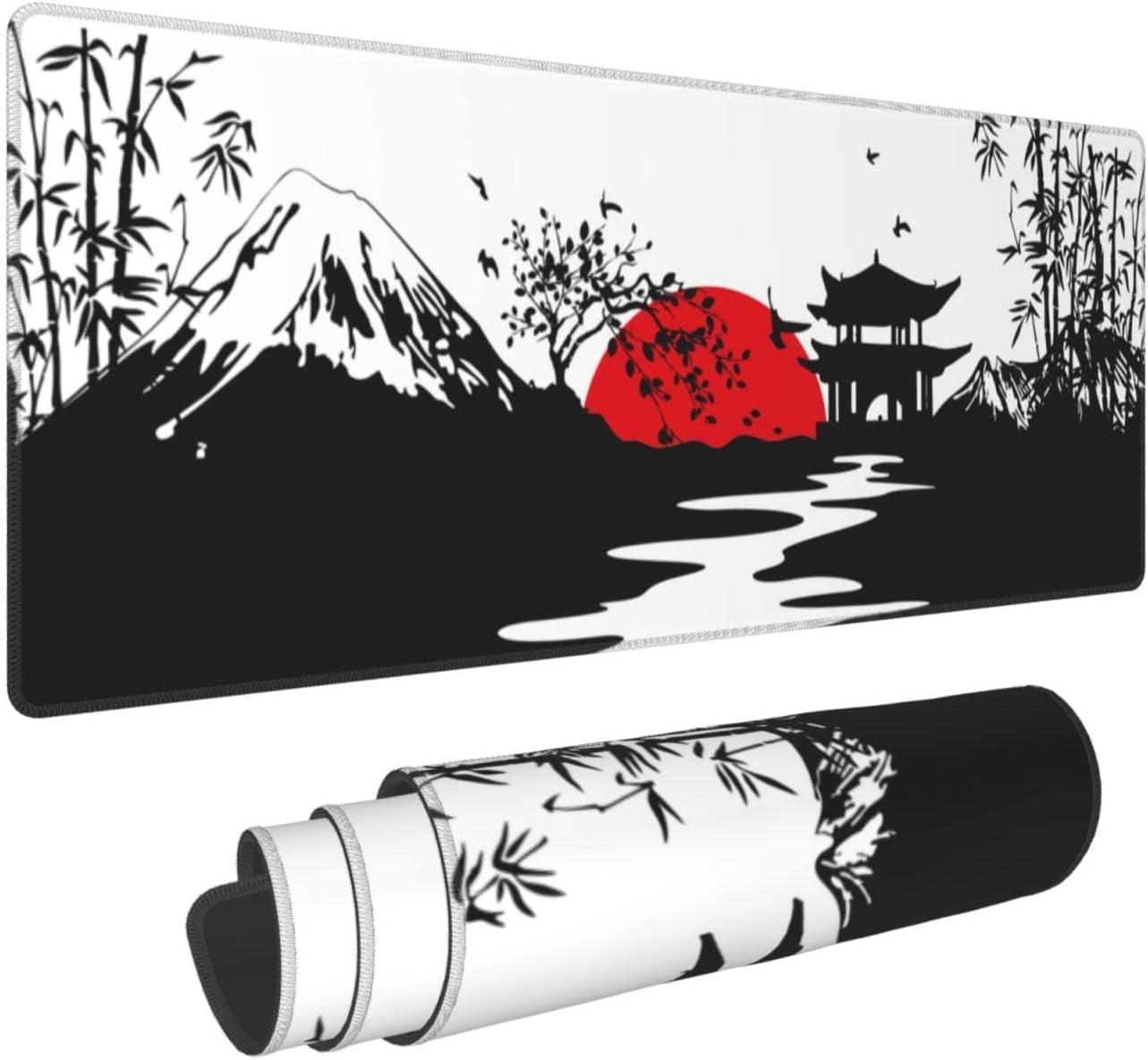 Black and Red Japanese Landscapes Gaming Mouse Pad Large XL Desk Mat Long Extended Pads Big Mousepad for Home Office Decor Accessories 31.5 X 11.8 Inch