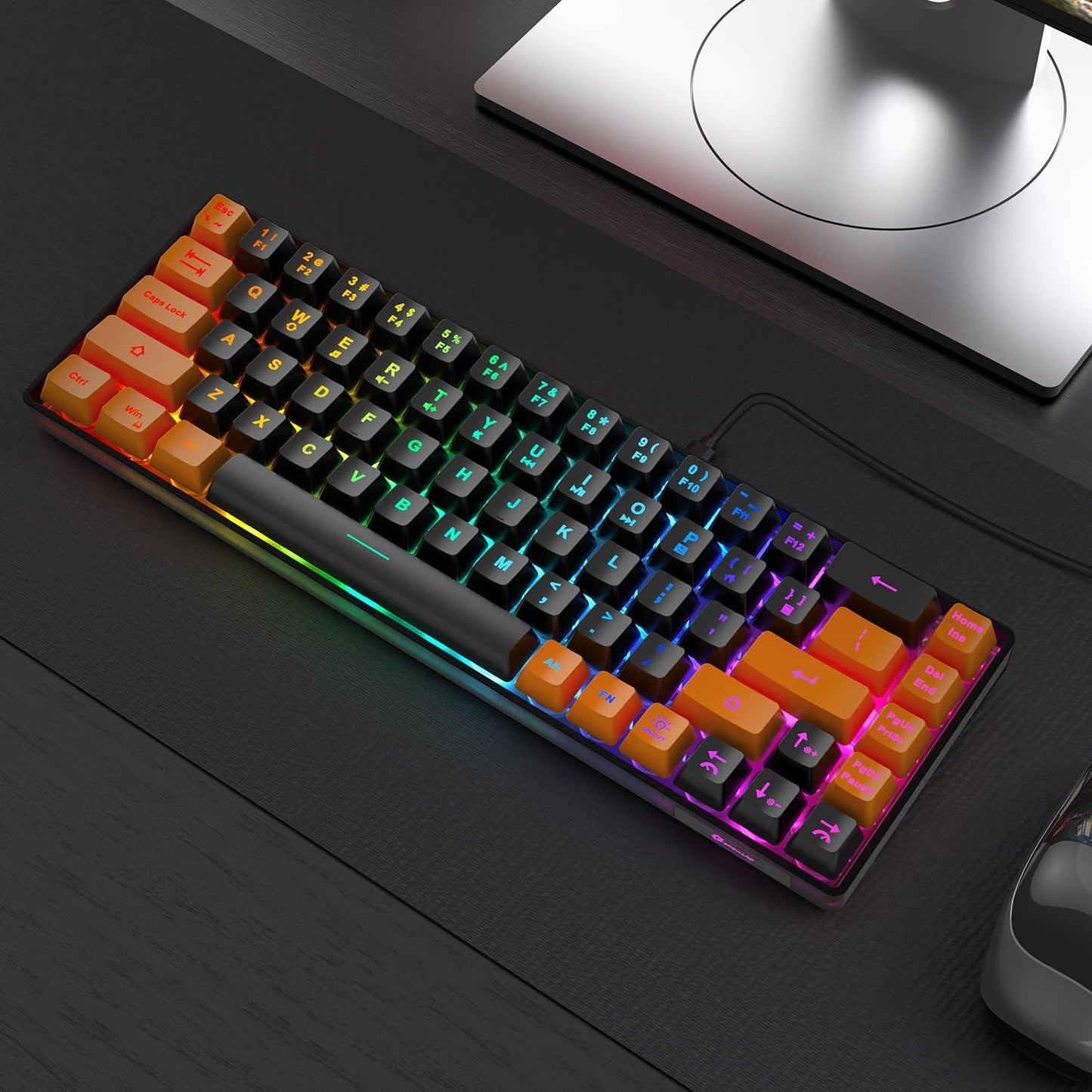 65% Gaming Keyboard, LED Backlit Mini Wired Keyboard, Ultra-Compact Anti-Ghosting No-Conflict 68 Keys Membrane Gaming Wired Keyboard for PC Laptop Windows Gamer(Black-Orange)