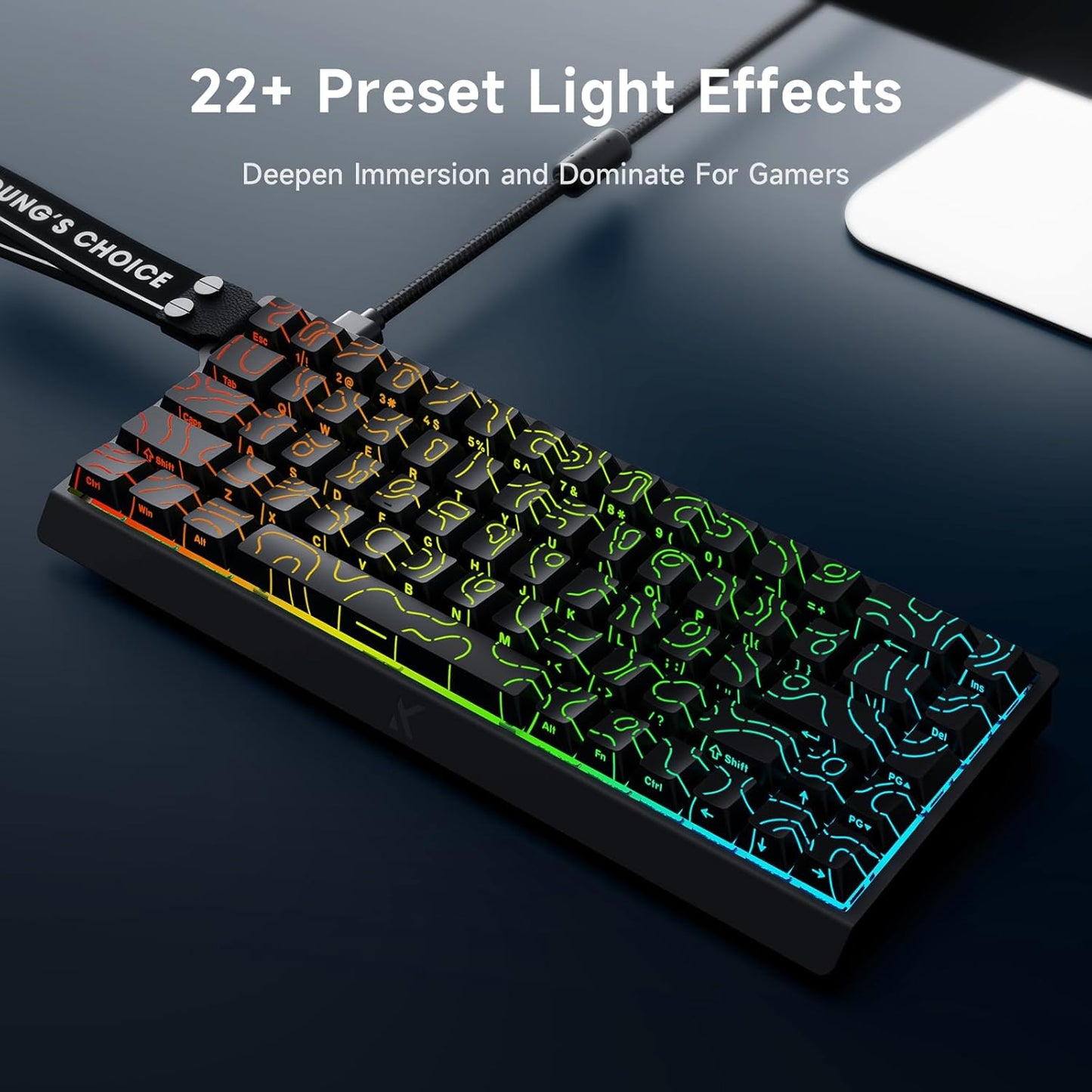 ACE 68 60% Mechanical Gaming Keyboard Wired Rapid Trigger Hall Effect Keyboard Magnetic Switch Adjustable Actuation 8000Hz Polling Rate Custom RGB MAC Laptop(Black Topographic TTC Dragon Lord)