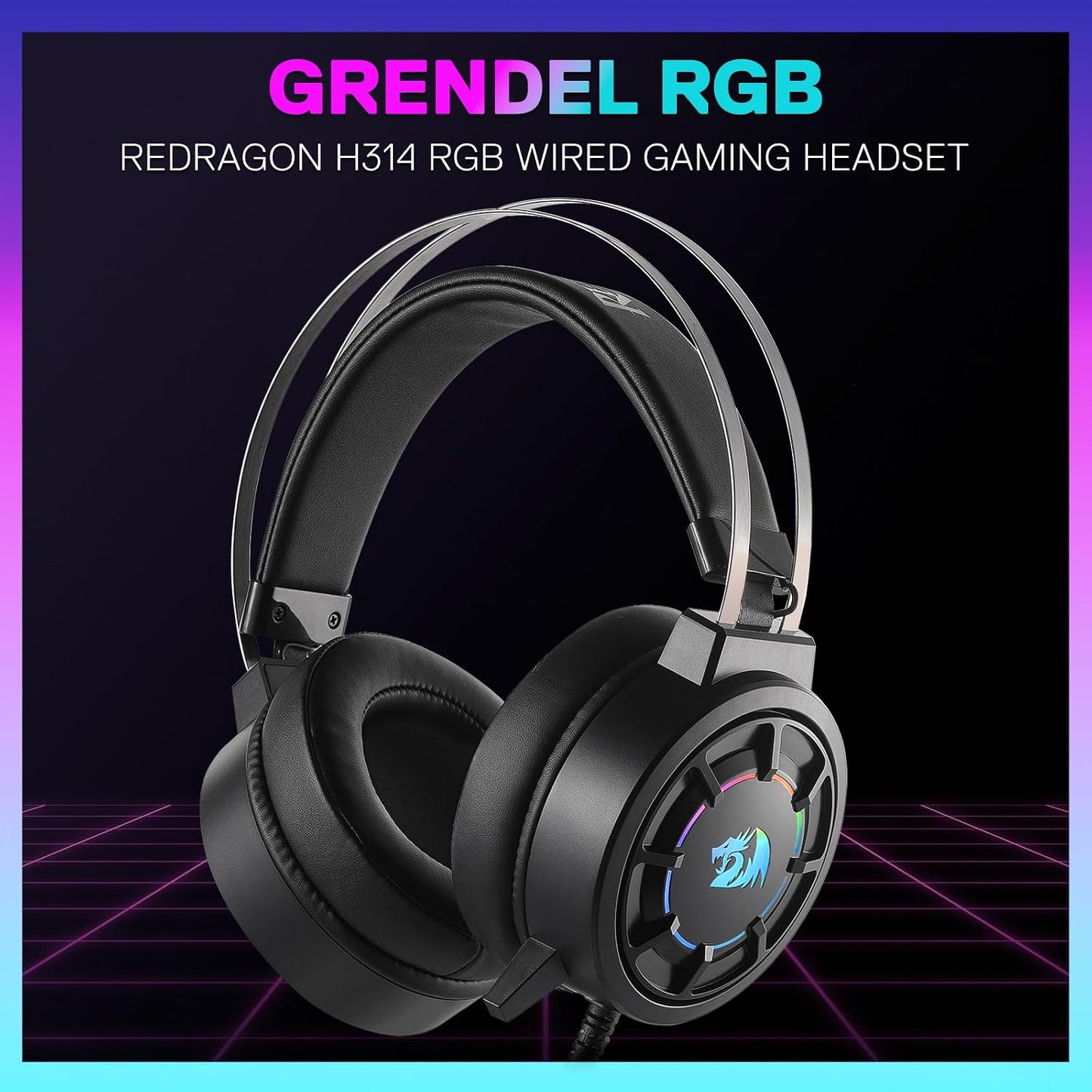 H314 RGB Gaming Headset - Wired Computer Headset with 40Mm Drivers, USB Connection, Lightweight Design, and Soft PU Leather Ear Cushions for Ultimate Comfort