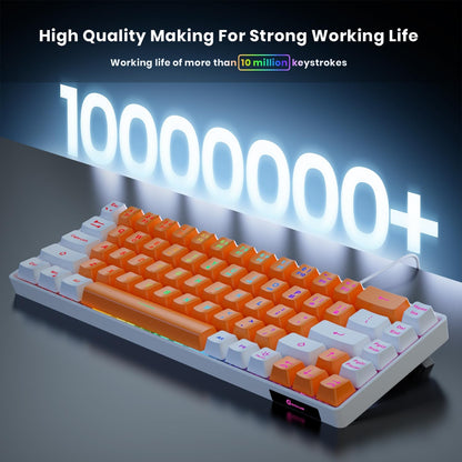 65% Gaming Keyboard, LED Backlit Mini Wired Keyboard, Ultra-Compact Anti-Ghosting No-Conflict 68 Keys Membrane Gaming Wired Keyboard for PC Laptop Windows Gamer(Orange-White)
