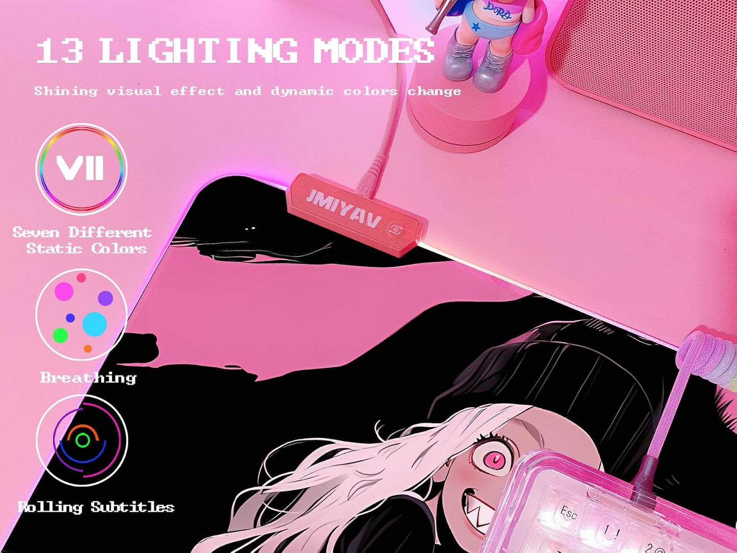 Pink RGB Gaming Mouse Pad 31.5X12 Inch PC XL Large Extended Glowing Led Light up Desk Pad Non-Slip Rubber Base Computer Cute Mousepad Mat Desk Accessories Gaming Setup Dream Girl