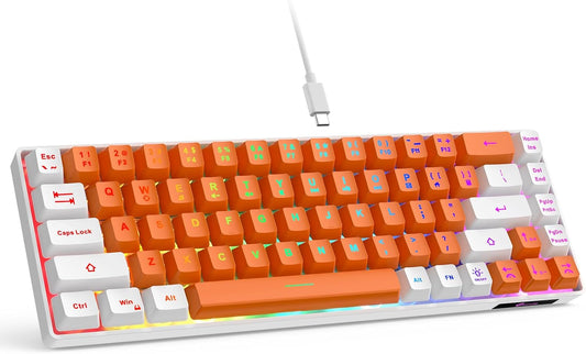 65% Gaming Keyboard, LED Backlit Mini Wired Keyboard, Ultra-Compact Anti-Ghosting No-Conflict 68 Keys Membrane Gaming Wired Keyboard for PC Laptop Windows Gamer(Orange-White)