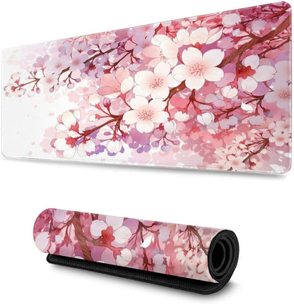 Cherry Blossom Floral Gaming Mouse Pad Large XL Pink Flower Desk Mat Long Extended Pads Big Mousepad Home Office Decor Accessories for Computer Pc Laptop