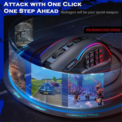 Wireless Gaming Mouse, MMO Gaming Mouse up 16,000 DPI, 16 Macro Programmable Buttons, RGB Rechargeable with 12 Side Buttons, 70Hrs for PC Laptop MOBA FPS, M901P-KS