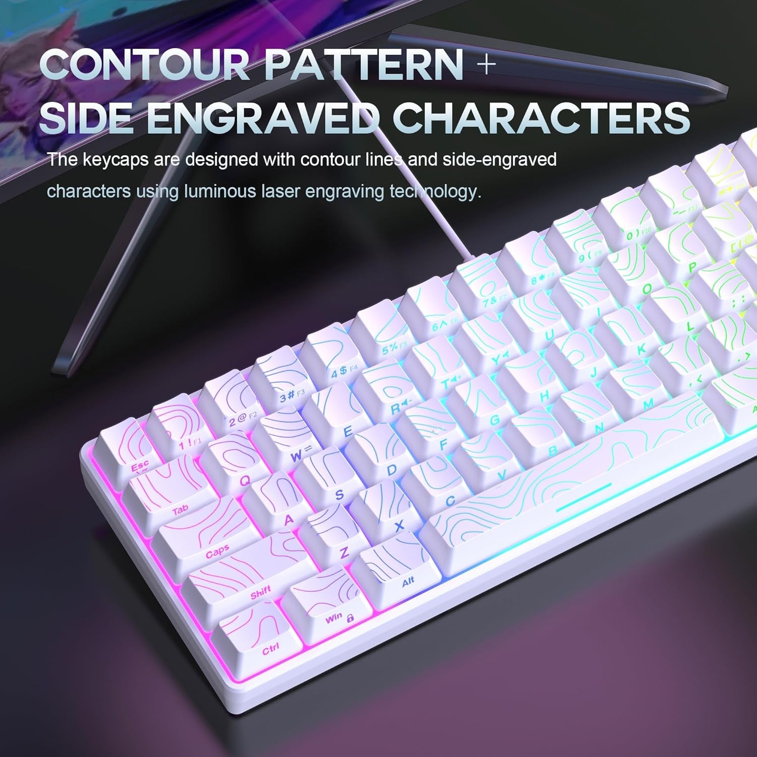 65% Wired Gaming Keyboard, 68 Keys RGB (Contour-Line, White)