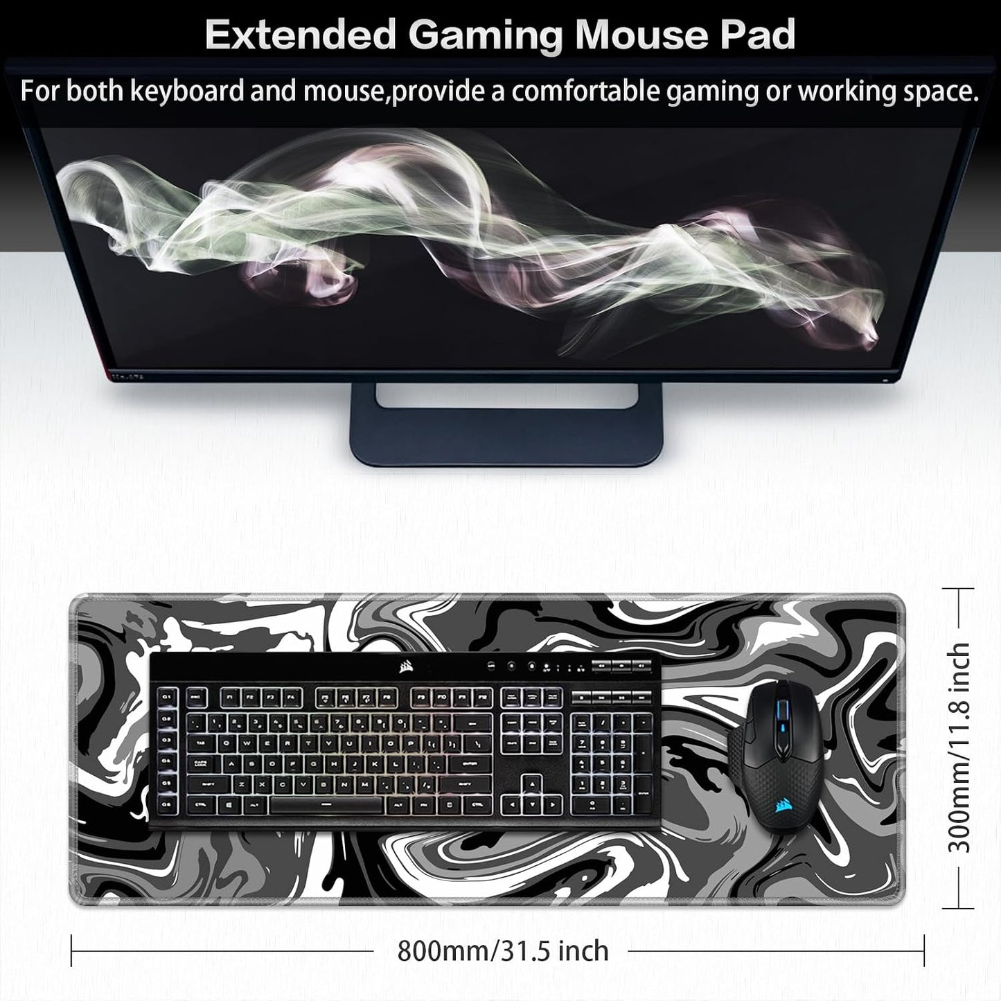 Gaming Mouse Pad, 31.5X11.8Inch Fluid Large Mouse Pads for Desk