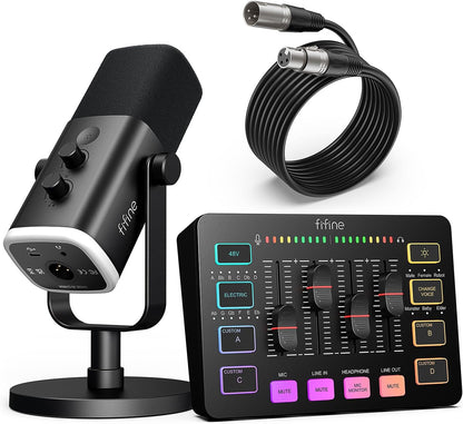 Gaming Equipment Bundle, Dynamic XLR/USB Gaming Microphone Set with Streaming Audio Mixer for Podcast Recording Video Vocal, RGB Gamer Set with Volume Fader/Xlr Interface for Pc-Ampligame KS5