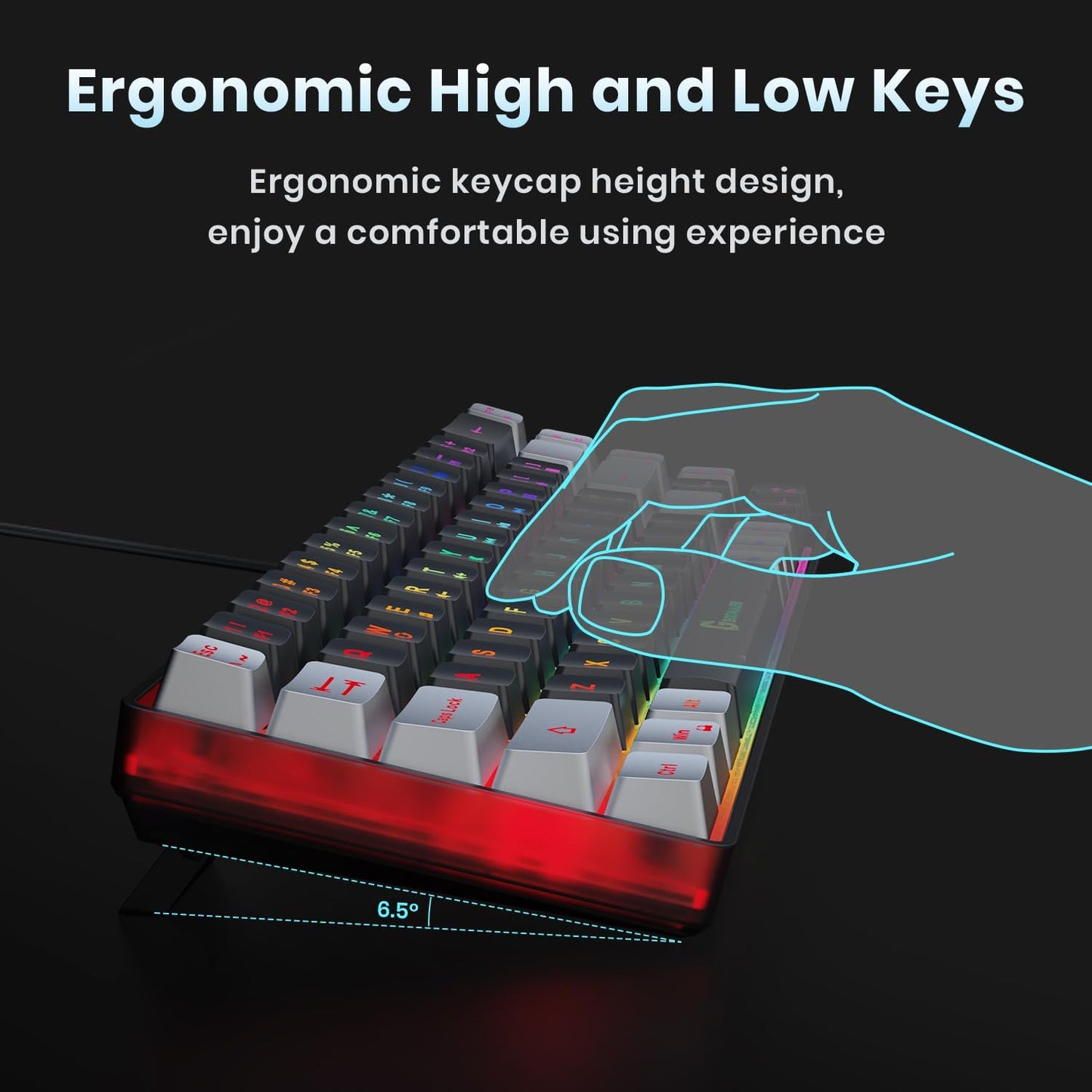 65% Gaming Keyboard, LED Backlit Mini Wired Gaming Keyboard, Ultra-Compact Anti-Ghosting No-Conflict 68 Keys Gaming Wired Keyboard for PC Laptop Gamer