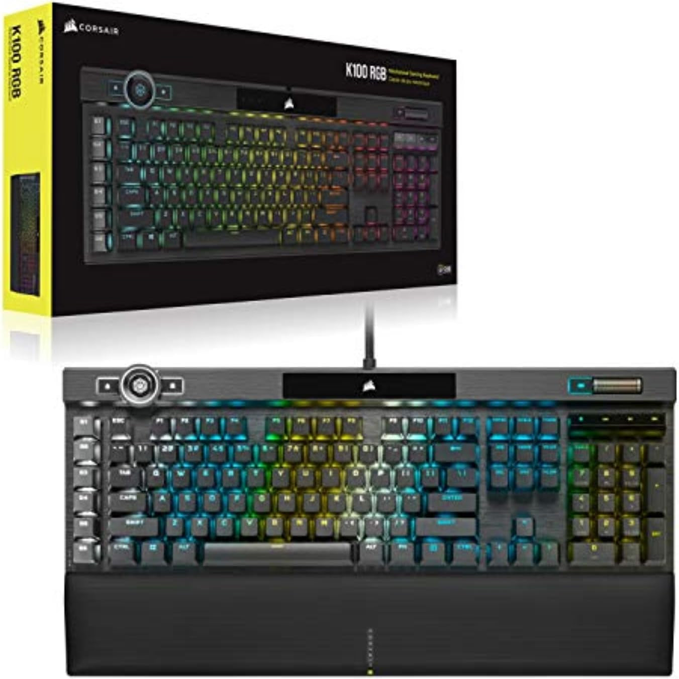 Corsair K100 RGB Mechanical Gaming Keyboard - Cherry MX Speed RGB Silver Keyswitches - PBT Double-Shot Keycaps - Elgato Stream Deck and Icue Compatible - QWERTY NA Layout - Black