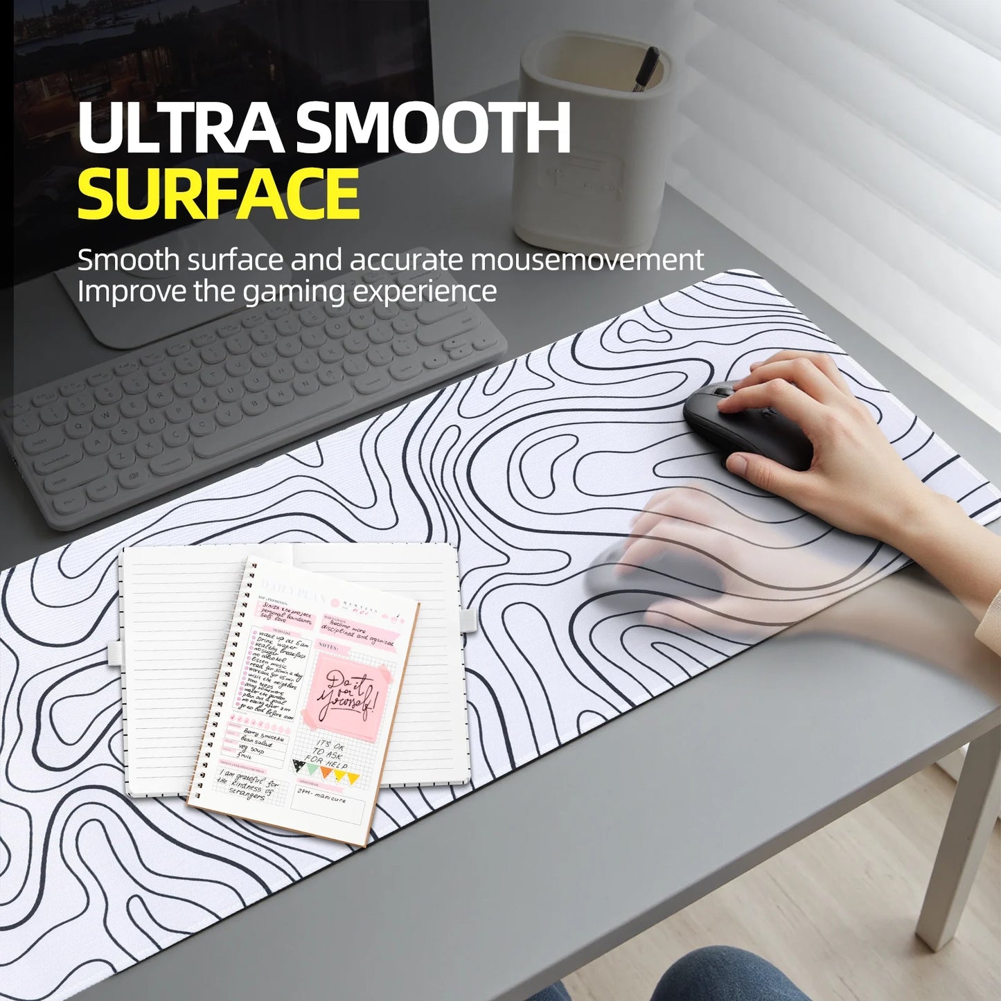 Mouse Pad Gaming Mousepad 31.5 X 11.8 X0.12In Large Mouse Pad for Keyboard and Mouse with Anti-Slip Rubber Base,Keyboard Pad XL Mouse Mat for Home and Office(White)