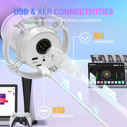 PD200X RGB Gaming Microphone Dynamic Microphone USB/XLR Dual Mode Microphone Podcast Mic RGB XLR/USB Gaming Podcasting Mic