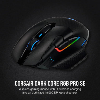 DARK CORE RGB PRO SE Wireless FPS/MOBA Gaming Mouse with SLIPSTREAM Technology, Black, Backlit RGB LED, 18000 DPI, Optical, Qi Wireless Charging Certified