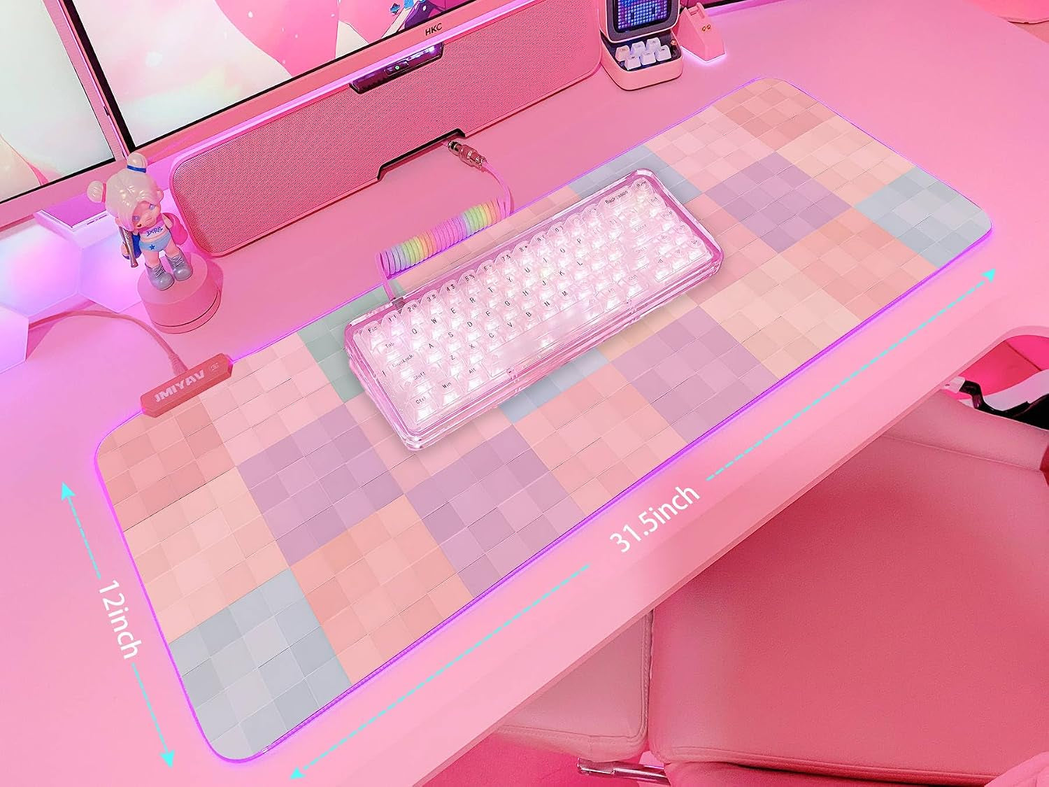 Pink RGB Gaming Mouse Pad 31.5X12 Inch PC XL Large Extended Glowing Led Light up Desk Pad Non-Slip Rubber Base Computer Cute Mousepad Mat Desk Accessories Gaming Setup 62