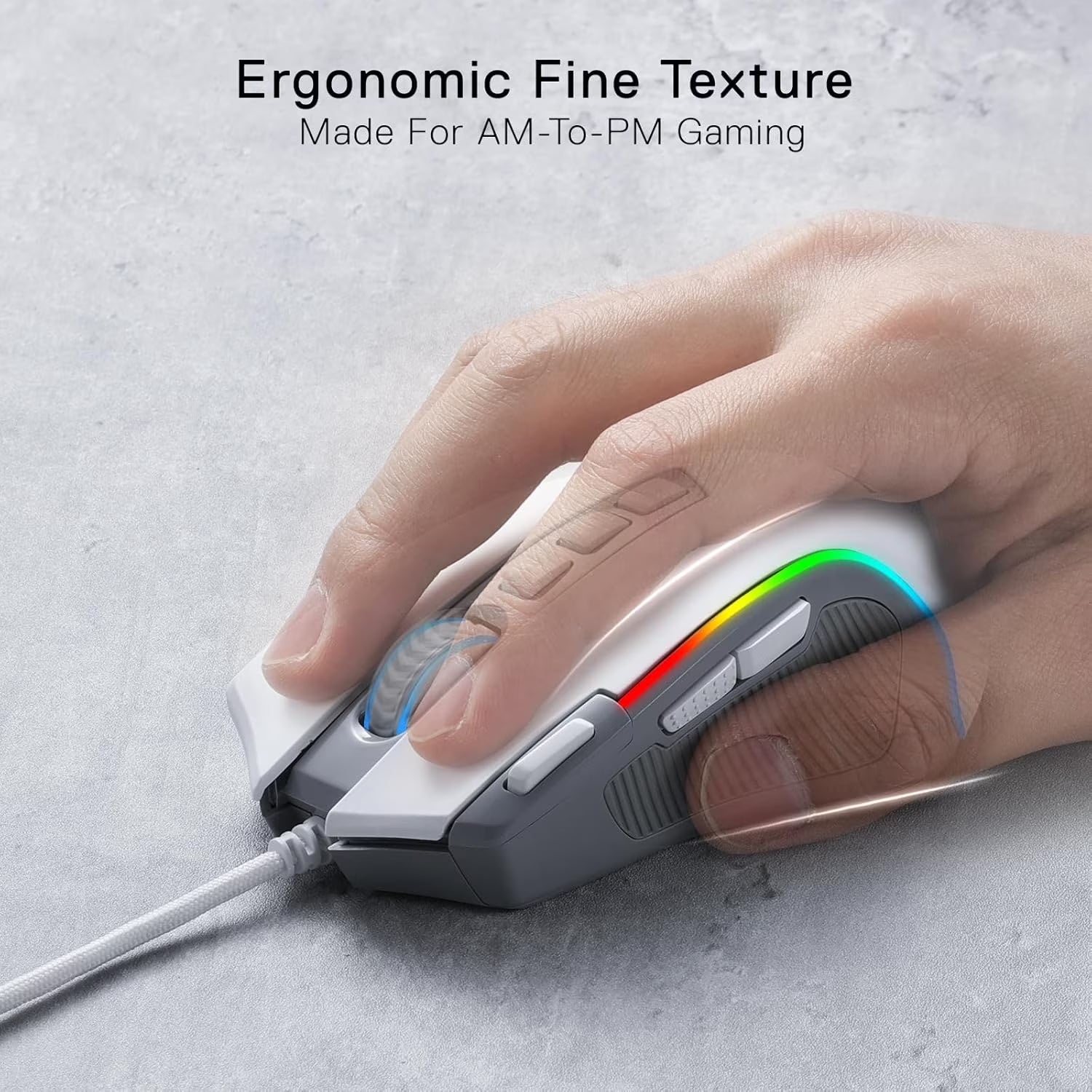 M612 RGB Gaming Mouse, 8000 DPI Wired Optical Gamer Mouse with 9 Programmable Buttons & 5 Backlit Modes, Software Supports DIY Keybinds Rapid Fire Button, Gray&White