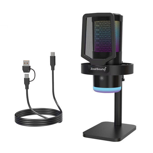 Gaming USB Microphone with RGB Light, Noise Cancelling, Echo and Mute Control, Plug & Play Condenser Mic for PC, Streaming, Podcast, and Recording on Mac & Window