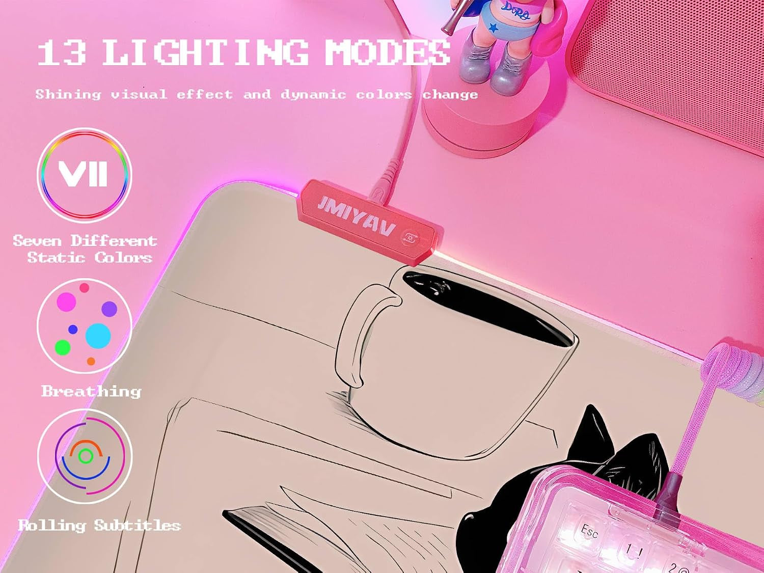 Pink RGB Gaming Mouse Pad 31.5X12 Inch PC XL Large Extended Glowing Led Light up Desk Pad Non-Slip Rubber Base Computer Cute Mousepad Mat Desk Accessories Gaming Setup 810
