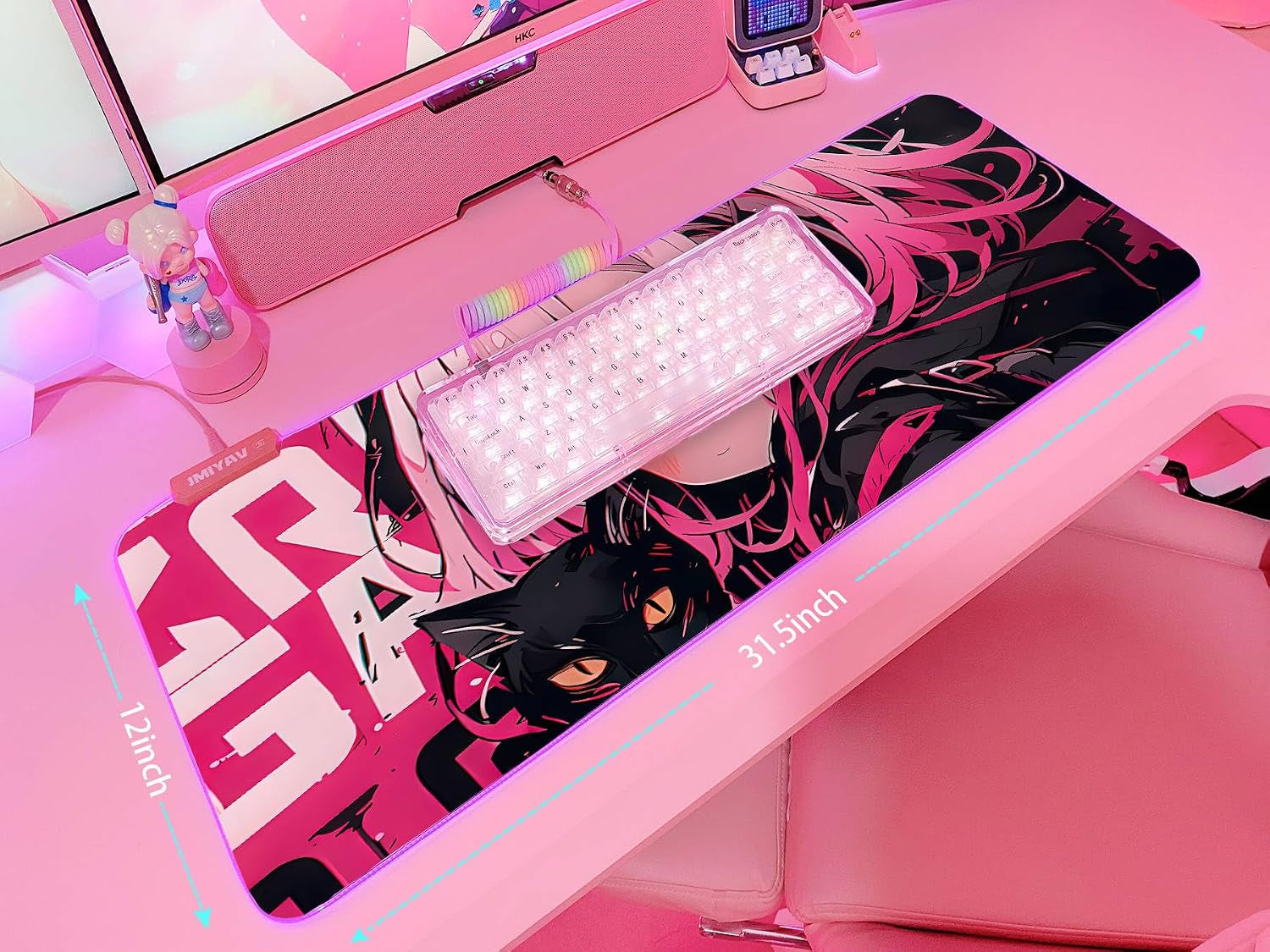 Pink RGB Gaming Mouse Pad 31.5X12 Inch PC XL Large Extended Glowing Led Light up Desk Pad Non-Slip Rubber Base Computer Cute Mousepad Mat Desk Accessories Gaming Setup Sweet Girl