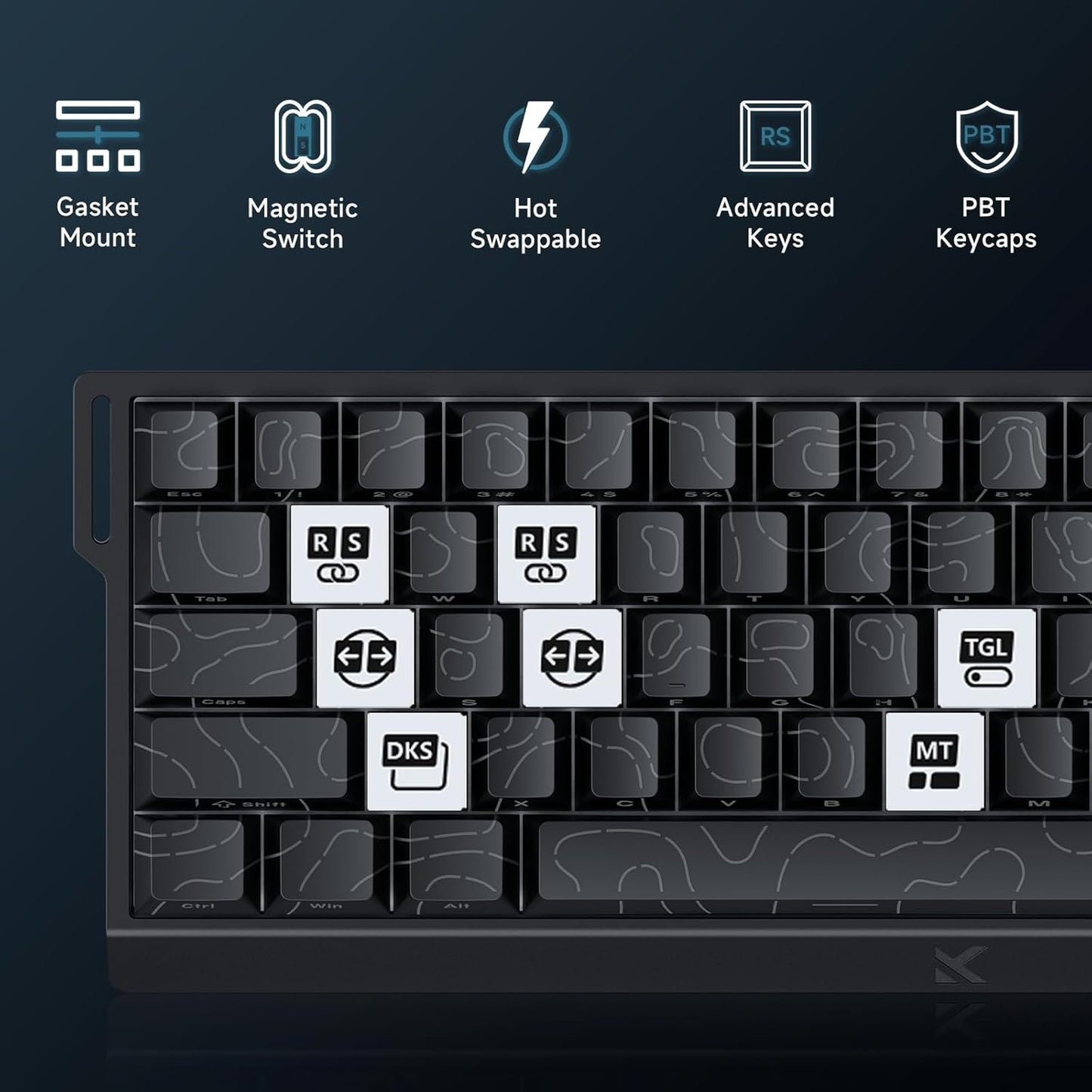 ACE 68 60% Mechanical Gaming Keyboard Wired Rapid Trigger Hall Effect Keyboard Magnetic Switch Adjustable Actuation 8000Hz Polling Rate Custom RGB MAC Laptop(Black Topographic TTC Dragon Lord)