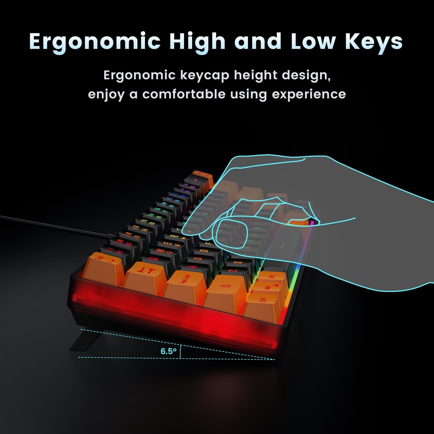 65% Gaming Keyboard, LED Backlit Mini Wired Keyboard, Ultra-Compact Anti-Ghosting No-Conflict 68 Keys Membrane Gaming Wired Keyboard for PC Laptop Windows Gamer(Black-Orange)