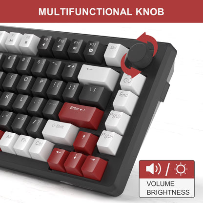 75% Mechanical Gaming Keyboard with Knob Control, Blue Backlit Wired Gaming Keyboard Red/Yellow Switch for PC Windows