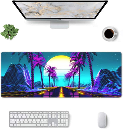 Neon Retrowave Gaming Mouse Pad Large XL Desk Mat Long Extended Pads Big Mousepad for Home Office Decor Accessories 31.5 X 11.8 Inch