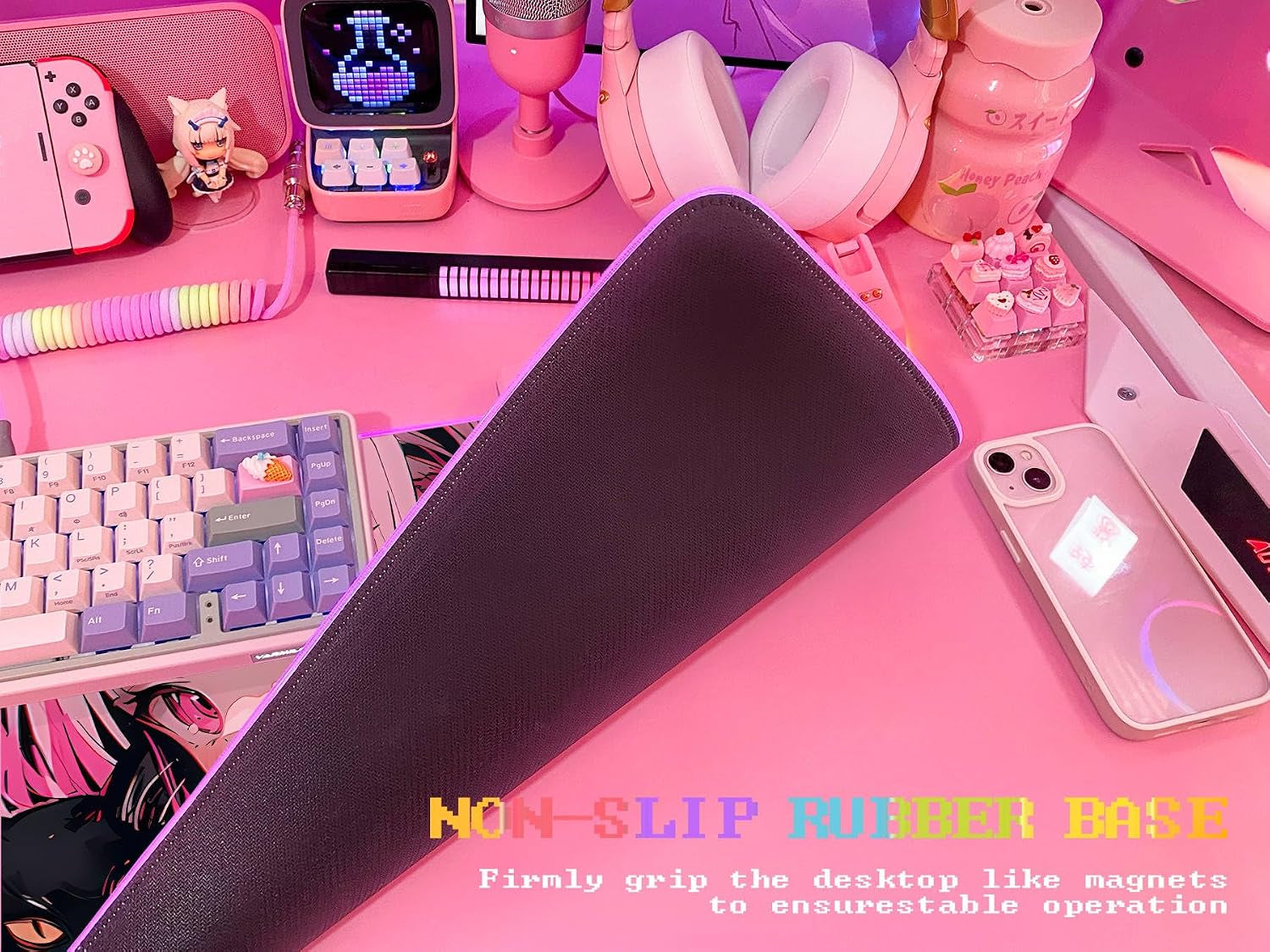 Pink RGB Gaming Mouse Pad 31.5X12 Inch PC XL Large Extended Glowing Led Light up Desk Pad Non-Slip Rubber Base Computer Cute Mousepad Mat Desk Accessories Gaming Setup Sweet Girl