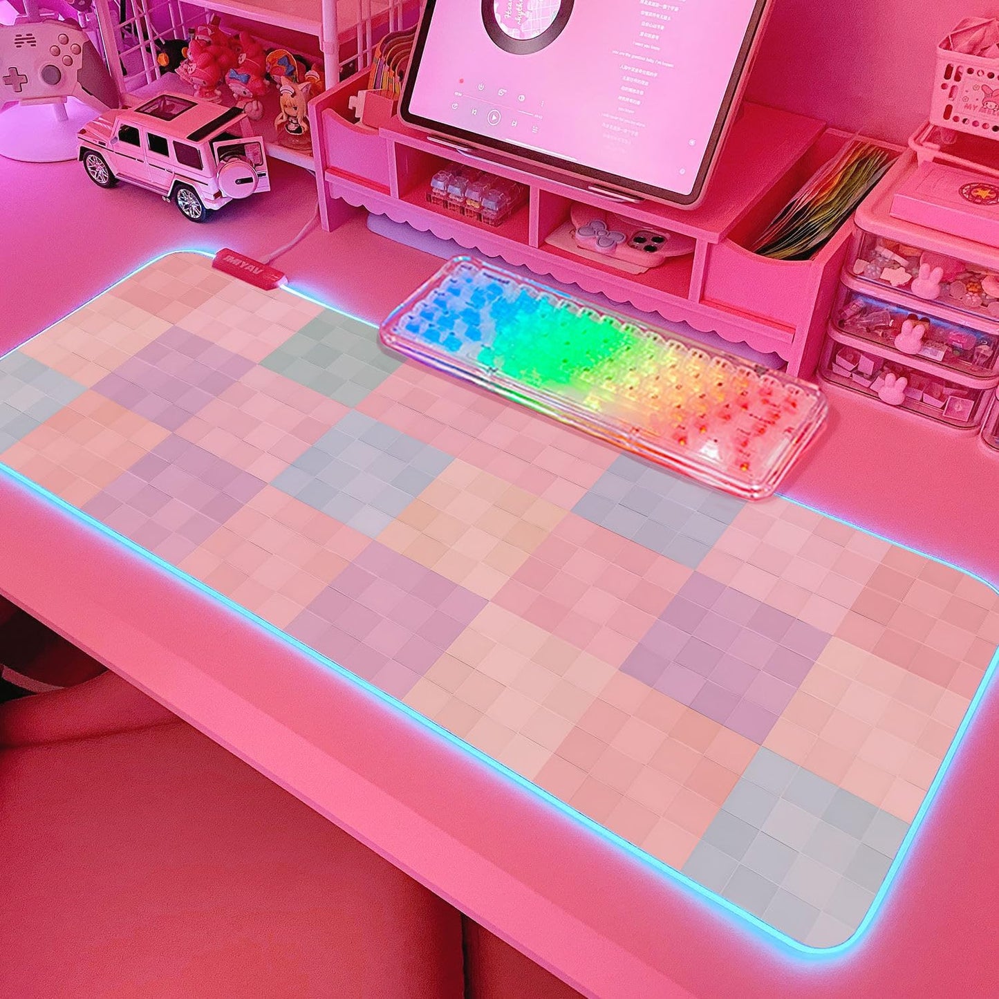Pink RGB Gaming Mouse Pad 31.5X12 Inch PC XL Large Extended Glowing Led Light up Desk Pad Non-Slip Rubber Base Computer Cute Mousepad Mat Desk Accessories Gaming Setup 62