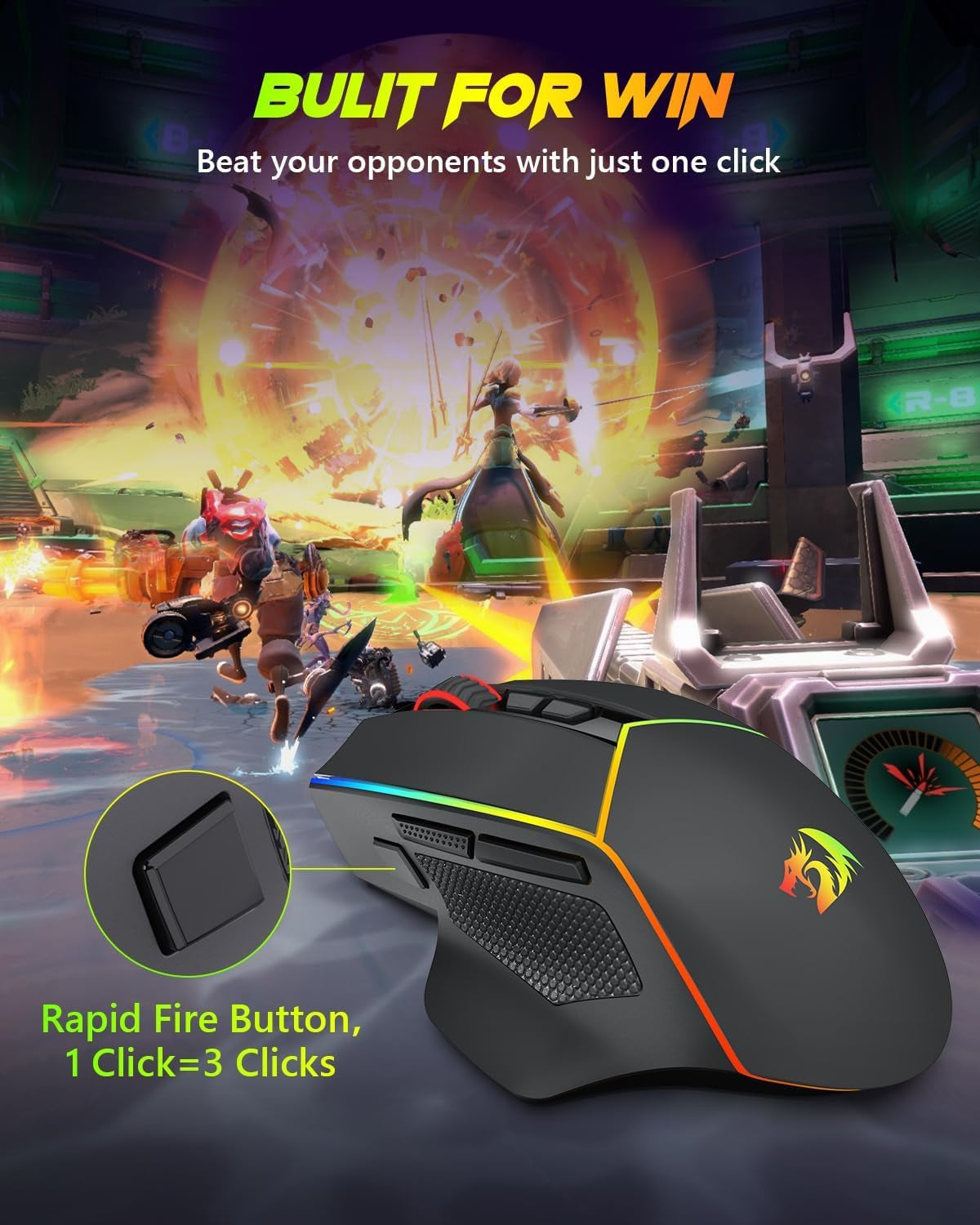 Axe M814 Programmable Wireless Gaming Mouse, with RGB Streaming Lights, 8 Programmable Buttons, Max 8000DPI,15G Acc,Multifunctional Software, Ergonomic Design