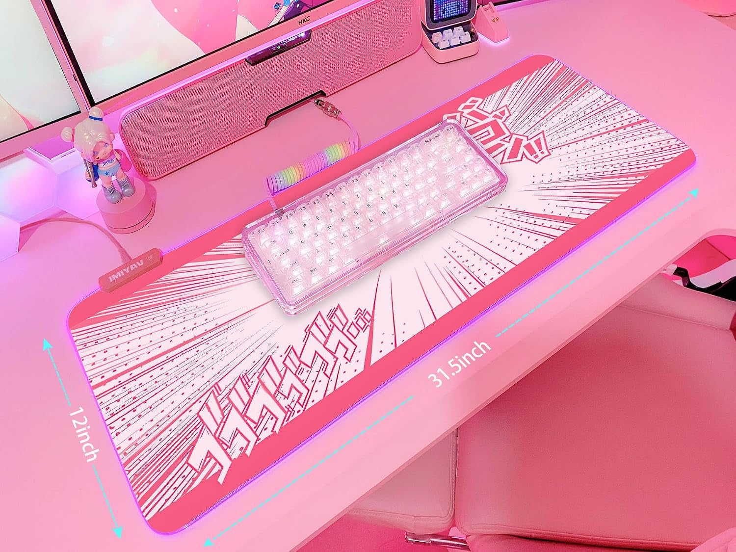 Pink RGB Gaming Mouse Pad 31.5X12 Inch PC XL Large Extended Glowing Led Light up Desk Pad Non-Slip Rubber Base Computer Cute Mousepad Mat Desk Accessories Gaming Setup 41-2393-1