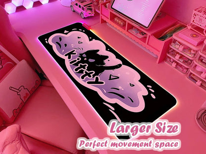 Pink RGB Gaming Mouse Pad 31.5X12 Inch PC XL Large Extended Glowing Led Light up Desk Pad Non-Slip Rubber Base Computer Cute Mousepad Mat Desk Accessories Gaming Setup Krazy Kitty