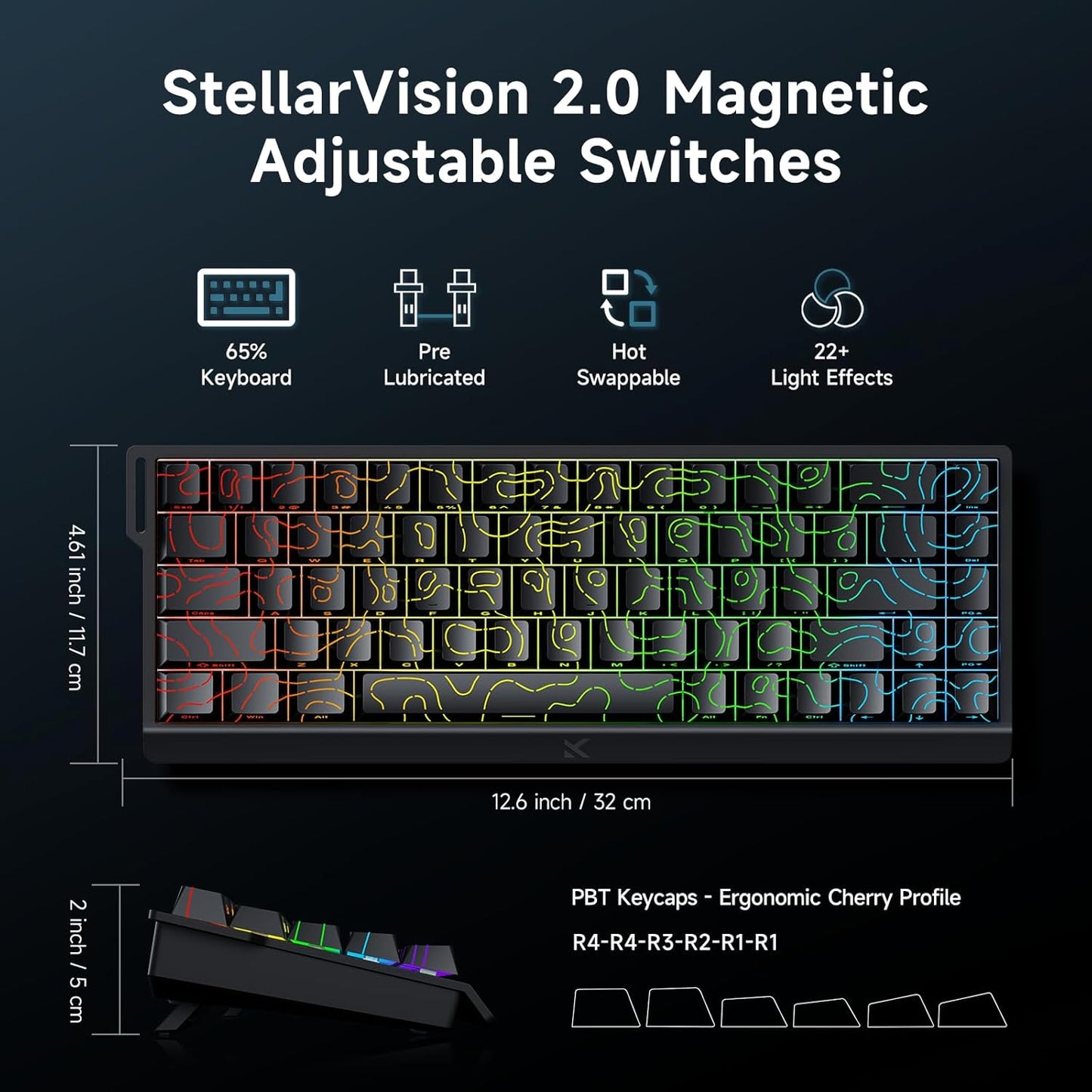 ACE 68 60% Mechanical Gaming Keyboard Wired Rapid Trigger Hall Effect Keyboard Magnetic Switch Adjustable Actuation 8000Hz Polling Rate Custom RGB MAC Laptop(Black Topographic TTC Dragon Lord)