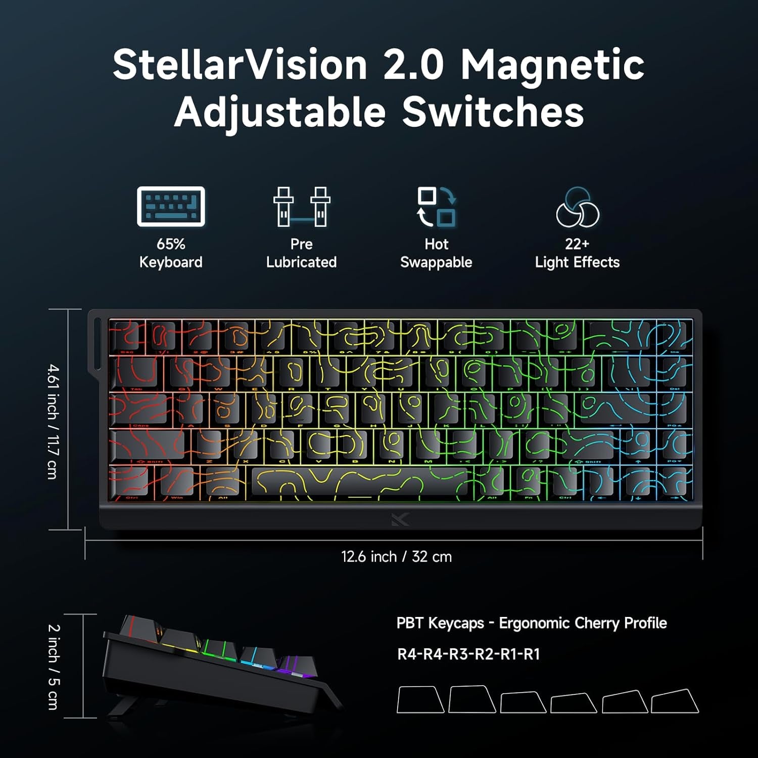 ACE 68 60% Mechanical Gaming Keyboard Wired Rapid Trigger Hall Effect Keyboard Magnetic Switch Adjustable Actuation 8000Hz Polling Rate Custom RGB MAC Laptop(Black Topographic TTC Dragon Lord)