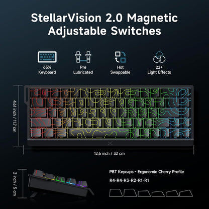 ACE 68 60% Mechanical Gaming Keyboard Wired Rapid Trigger Hall Effect Keyboard Magnetic Switch Adjustable Actuation 8000Hz Polling Rate Custom RGB MAC Laptop(Black Topographic TTC Dragon Lord)