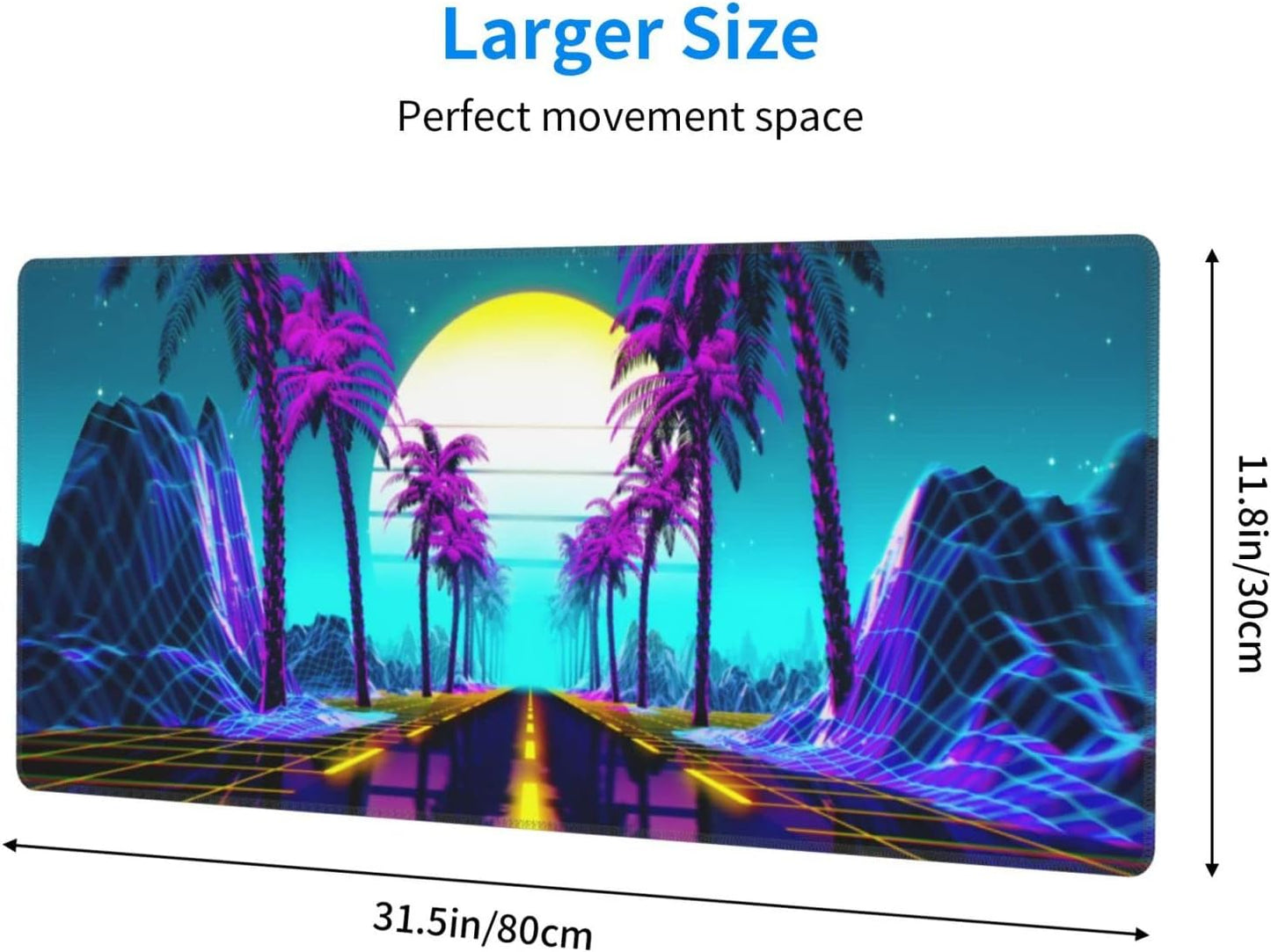 Neon Retrowave Gaming Mouse Pad Large XL Desk Mat Long Extended Pads Big Mousepad for Home Office Decor Accessories 31.5 X 11.8 Inch