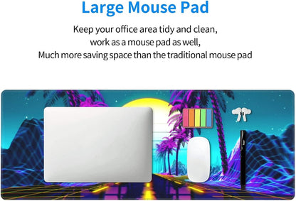 Neon Retrowave Gaming Mouse Pad Large XL Desk Mat Long Extended Pads Big Mousepad for Home Office Decor Accessories 31.5 X 11.8 Inch