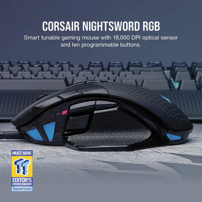 Corsair NIGHTSWORD RGB Adjustable Weight FPS MOBA PC Gaming Mouse – Black