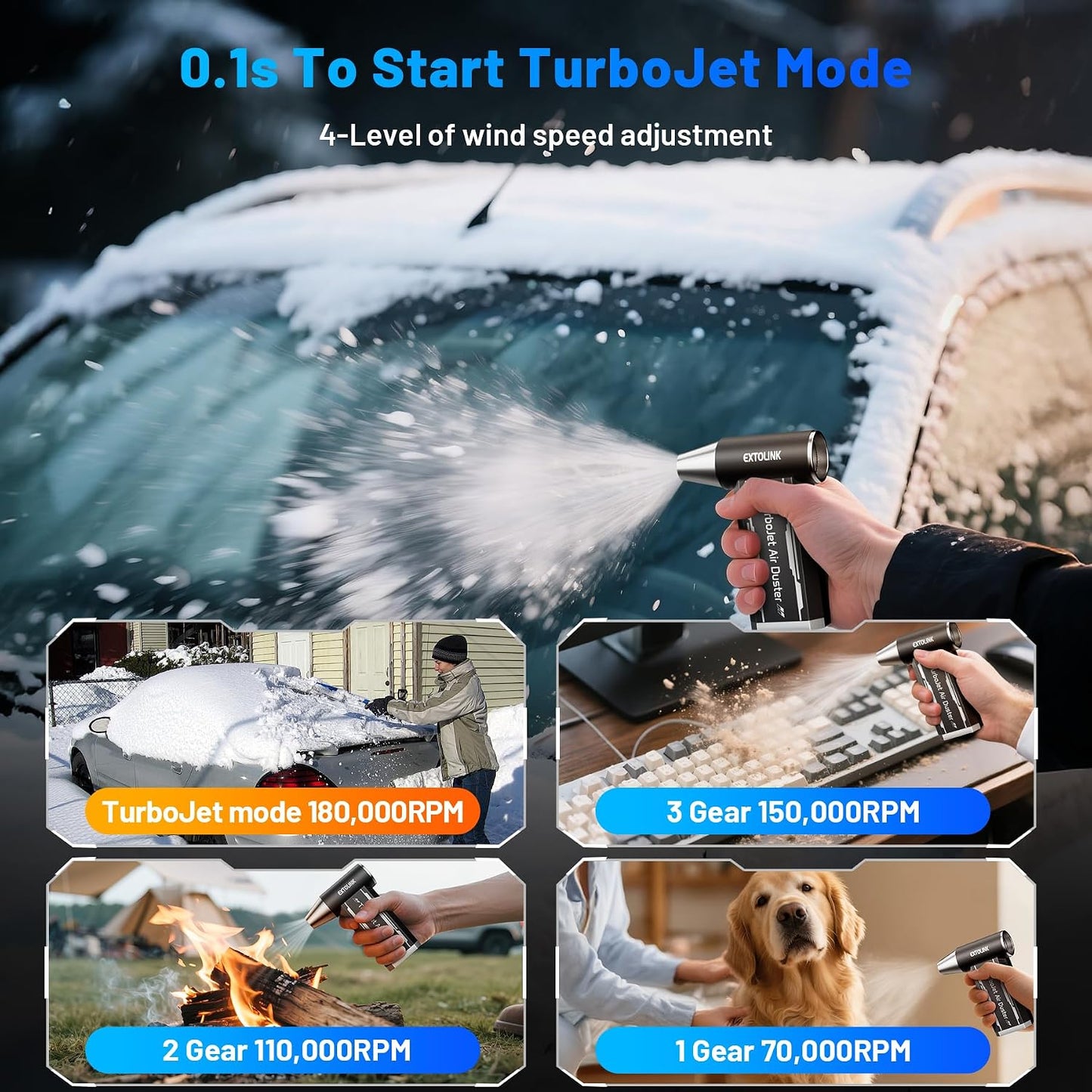 L8 Compressed Air Duster 180,000 RPM 4-Speed Electric with Turbojet Mode