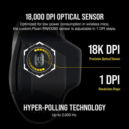 DARK CORE RGB PRO SE Wireless FPS/MOBA Gaming Mouse with SLIPSTREAM Technology, Black, Backlit RGB LED, 18000 DPI, Optical, Qi Wireless Charging Certified