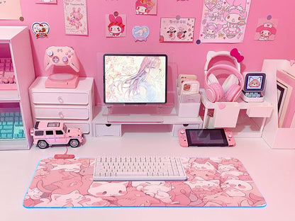 Pink RGB Gaming Mouse Pad 31.5X12 Inch PC XL Large Extended Glowing Led Light up Desk Pad Non-Slip Rubber Base Computer Cute Mousepad Mat Desk Accessories Gaming Setup Dreamy Cats