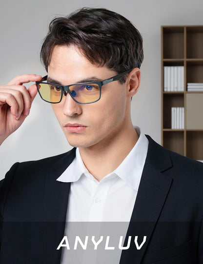 Blue Light Blocking Glasses Men, Black Al-Mg Metal Carbon Fiber