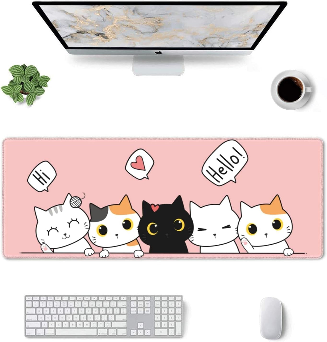 Pink Cute Kittens Cat Gaming Mouse Pad Large XL Girls Kawaii Desk Mat Long Extended Pads Big Mousepad for Home Office Decor Accessories