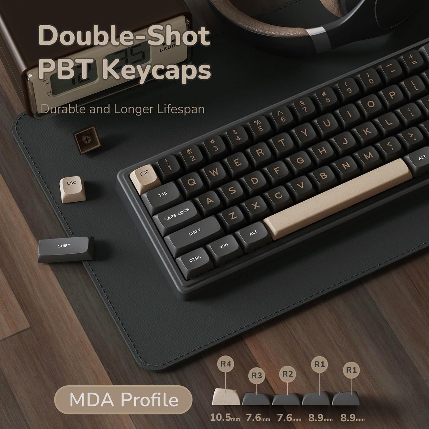 R65 Wired Gaming Keyboard with Volume Knob, 60% Percent RGB Backlit Mechanical Keyboard Gasket Mount with PBT Keycaps, MDA Profile, QMK/VIA, 66 Keys Hot Swappable Cream Switch, Black