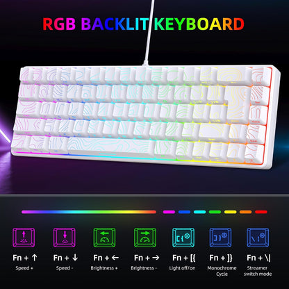 65% Wired Gaming Keyboard, 68 Keys RGB (Contour-Line, White)