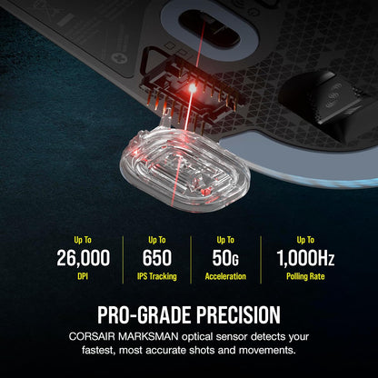 Corsair M75 Wireless RGB Lightweight FPS Gaming Mouse – 26,000 DPI – Swappable Side Buttons – Icue Compatible – PC – Black