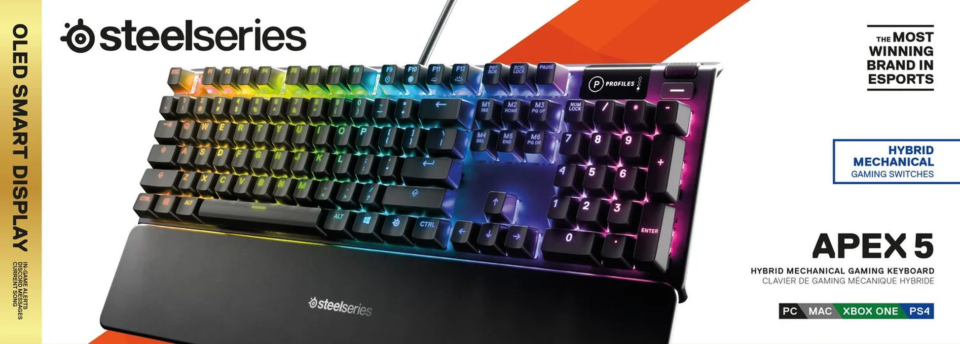Apex 5 Mechanical Gaming Keyboard - Per-Key RGB Illumination , OLED Smart Display - Black