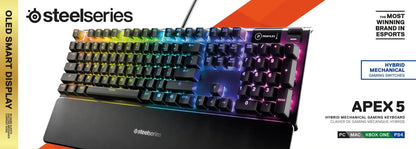 Apex 5 Mechanical Gaming Keyboard - Per-Key RGB Illumination , OLED Smart Display - Black