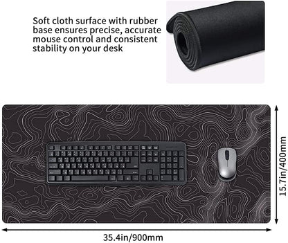 Black Topographic Desk Mat, Large Gaming Mouse Pad 35.4X15.7In