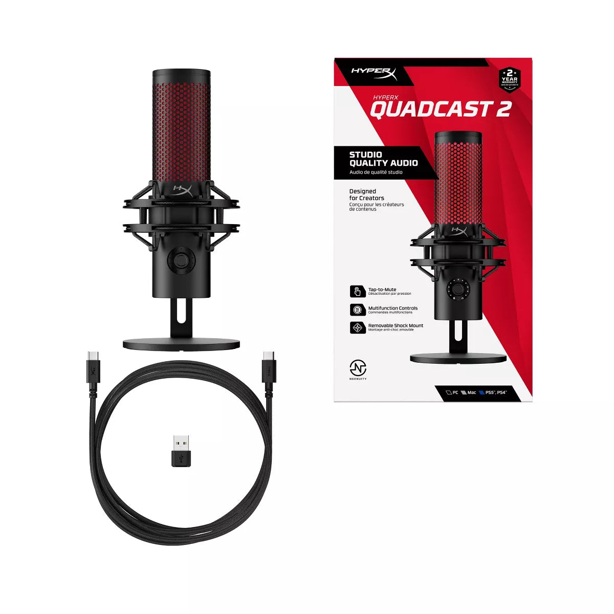 Hyperx Quadcast 2 - USB Condenser Gaming Microphone for PC: Compatible with PS5 & Macos