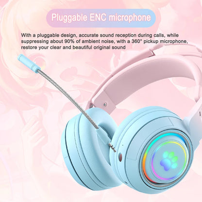 Bluetooth Headphones RGB Gaming Headphones for PC Microphone Surround Sound with Deer Ear Cat Ear Girl Gifts Glow Light Stereo